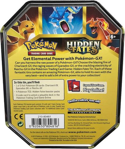 Pokemon TCG: Sun & Moon Hidden Fates - Raichu-GX Collector's Tin in Saudi Arabia