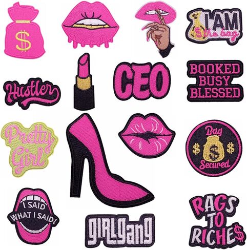 Girl Power Iron On Embroidery Patches, Feminism Sew On Patches, Pink Styles 15Pcs Applique Patch for Backpack Jacket Clothes Hat (A) in Saudi Arabia