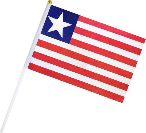 نوع فتاة باليد علم ليبيريا علم ليبيري علم عصا علم صغير صغير 50 ​​حزمة جولة أعلى أعلام البلاد الوطنية، لوازم زينة الحفلات للمسيرات، كأس العالم، الأحداث الرياضية، الاحتفال in Kuwait