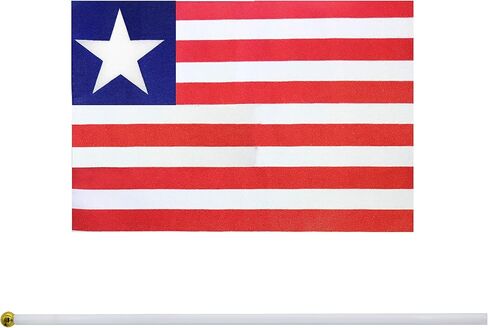 نوع فتاة باليد علم ليبيريا علم ليبيري علم عصا علم صغير صغير 50 ​​حزمة جولة أعلى أعلام البلاد الوطنية، لوازم زينة الحفلات للمسيرات، كأس العالم، الأحداث الرياضية، الاحتفال in Kuwait