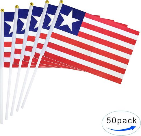 نوع فتاة باليد علم ليبيريا علم ليبيري علم عصا علم صغير صغير 50 ​​حزمة جولة أعلى أعلام البلاد الوطنية، لوازم زينة الحفلات للمسيرات، كأس العالم، الأحداث الرياضية، الاحتفال in Kuwait