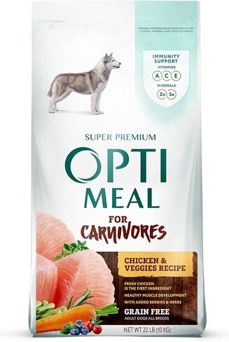 Optimeal Grain-Free Dog Food - Proudly Ukrainian - Balanced Dog Food Dry Recipe with Immunity Support, Non-Grain Dry Dog Food for All Dog Breeds (3.3 lbs, Chicken & Veggies) in Kuwait