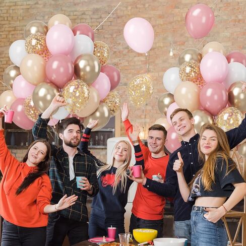 Paready Blush Pink Balloons Set, 50 Pcs Pink and Champagne Gold Balloons, 12 Inch Dusty Pastel Pink Apricot Metallic Gold Confetti Balloons For Boho Birthday Bridal Shower Bachelorette Party Supplies in Kuwait