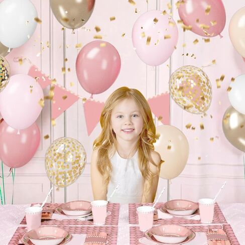 Paready Blush Pink Balloons Set, 50 Pcs Pink and Champagne Gold Balloons, 12 Inch Dusty Pastel Pink Apricot Metallic Gold Confetti Balloons For Boho Birthday Bridal Shower Bachelorette Party Supplies in Kuwait