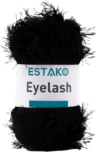 Estako Eyelash, 100% Polyester Yarn, Soft, Fuzzy for Crochet and Knitting 3.53 Oz (100g) / 153 Yrds (140m) (1217 - Black) in Saudi Arabia