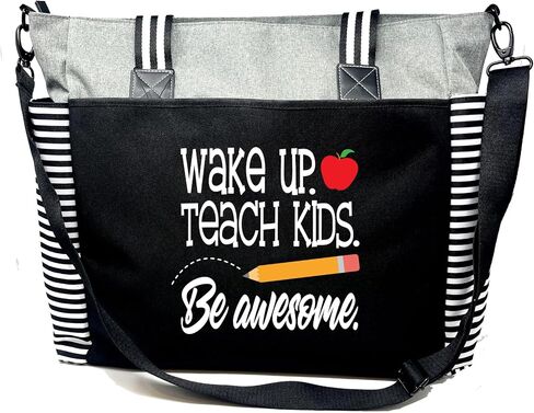 Wake Up Teach Kids Gray Teacher Laptop Tote Bag for Work, Travel - Best Teacher Appreciation Day Gift, Birthday in Saudi Arabia