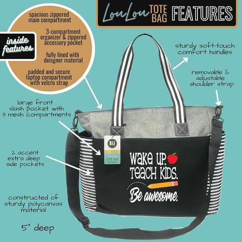 Wake Up Teach Kids Gray Teacher Laptop Tote Bag for Work, Travel - Best Teacher Appreciation Day Gift, Birthday in Saudi Arabia