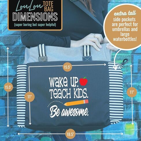Wake Up Teach Kids Gray Teacher Laptop Tote Bag for Work, Travel - Best Teacher Appreciation Day Gift, Birthday in Saudi Arabia