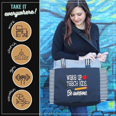 Wake Up Teach Kids Gray Teacher Laptop Tote Bag for Work, Travel - Best Teacher Appreciation Day Gift, Birthday in Saudi Arabia