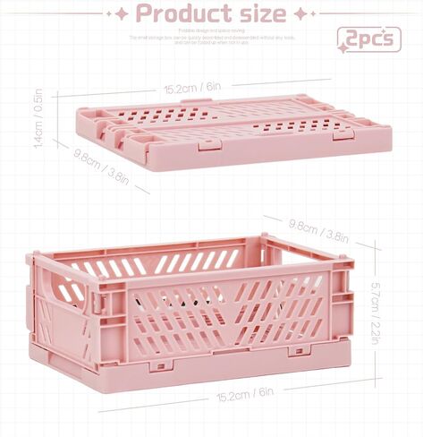 2-Pack Mini Creats Foldable Plastic Baskets ,Collapsible Storage Box for Organizing and Storag,Home Kitchen Bedroom Bathroom Office Tool (Blue, 5.9x3.8x2.2'') (PINK) in Saudi Arabia