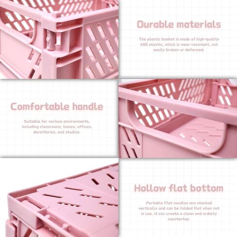 2-Pack Mini Creats Foldable Plastic Baskets ,Collapsible Storage Box for Organizing and Storag,Home Kitchen Bedroom Bathroom Office Tool (Blue, 5.9x3.8x2.2'') (PINK) in Saudi Arabia