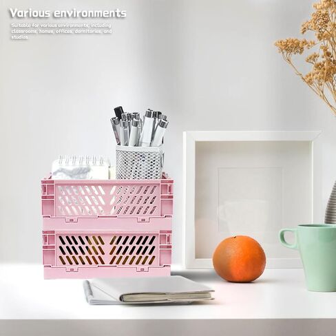 2-Pack Mini Creats Foldable Plastic Baskets ,Collapsible Storage Box for Organizing and Storag,Home Kitchen Bedroom Bathroom Office Tool (Blue, 5.9x3.8x2.2'') (PINK) in Saudi Arabia
