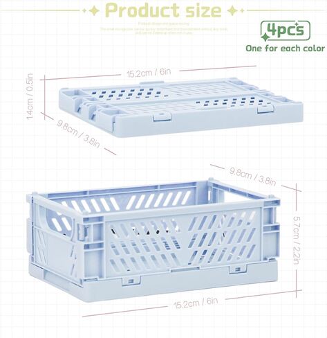 2-Pack Mini Creats Foldable Plastic Baskets ,Collapsible Storage Box for Organizing and Storag,Home Kitchen Bedroom Bathroom Office Tool (Blue, 5.9x3.8x2.2'') (PINK) in Kuwait