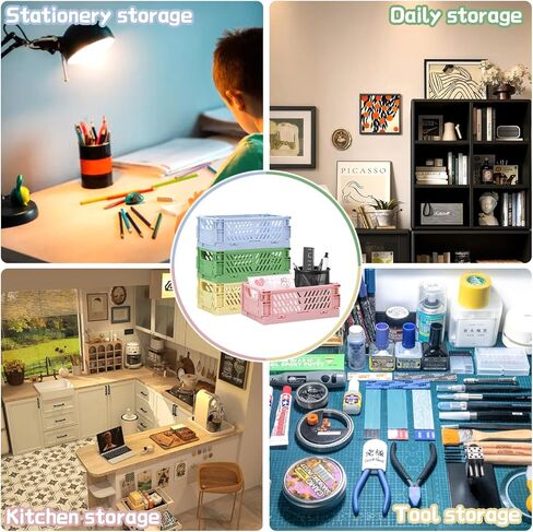 2-Pack Mini Creats Foldable Plastic Baskets ,Collapsible Storage Box for Organizing and Storag,Home Kitchen Bedroom Bathroom Office Tool (Blue, 5.9x3.8x2.2'') (PINK) in Kuwait