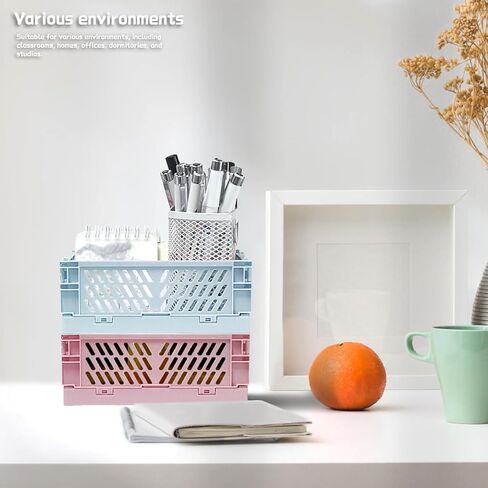 2-Pack Mini Creats Foldable Plastic Baskets ,Collapsible Storage Box for Organizing and Storag,Home Kitchen Bedroom Bathroom Office Tool (Blue, 5.9x3.8x2.2'') (PINK) in Kuwait