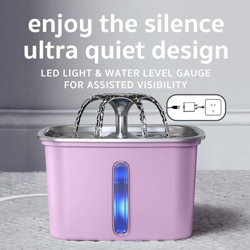 Veken Innovation Award Winner Stainless Steel Cat Water Fountain, 95oz/2.8L Automatic Pet Fountain Dog Water Dispenser with Replacement Filters & Silicone Mat for Cats, Dogs, Multiple Pets（Purple） in Kuwait