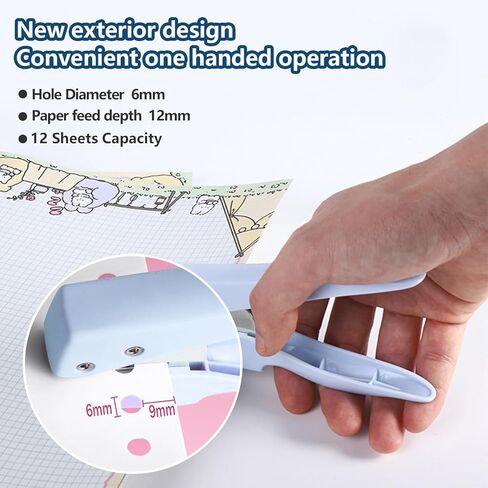 خرامة ورق، ثقب واحد أبيض (تثقيب 12 صفحة) خرامة دائرية للورق والحرف اليدوية - مقبض مريح، سهل التنظيف in Kuwait