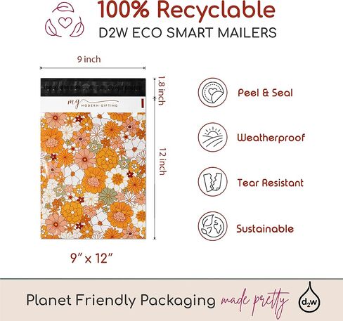 Multiple Sizes Variety 75 Pack (25 Each: 6x9, 9x12, 12x15) Sustainable Poly Mailers - Rustic Vintage Boho Spring Shipping Bag - Multi Assorted Eco Friendly Boutique Mailing Envelopes (Elegant Florals) in Saudi Arabia