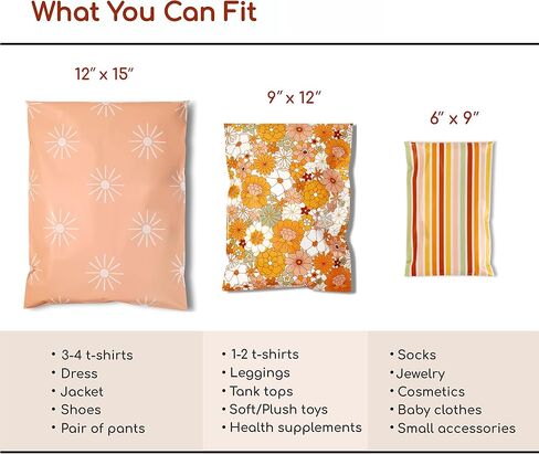 Multiple Sizes Variety 75 Pack (25 Each: 6x9, 9x12, 12x15) Sustainable Poly Mailers - Rustic Vintage Boho Spring Shipping Bag - Multi Assorted Eco Friendly Boutique Mailing Envelopes (Elegant Florals) in Saudi Arabia