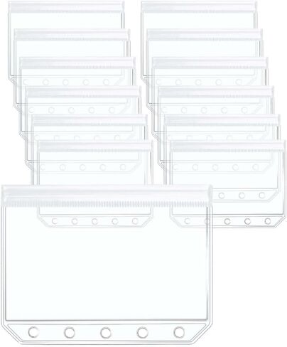 Mogoostry 12pcs A8 Binder Pockets Clear Ziplock Pocket 5 Holes Transparent Plastic Binder Pouches Flat Sealing Zipper Storage Bag Mini Cash Envelopes in Kuwait