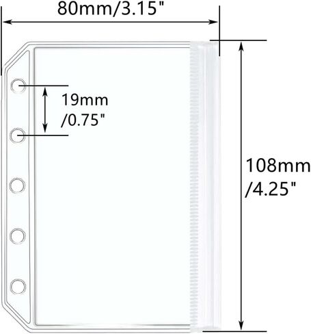 Mogoostry 12pcs A8 Binder Pockets Clear Ziplock Pocket 5 Holes Transparent Plastic Binder Pouches Flat Sealing Zipper Storage Bag Mini Cash Envelopes in Kuwait
