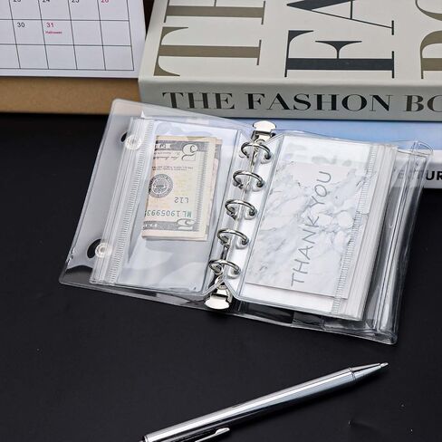 Mogoostry 12pcs A8 Binder Pockets Clear Ziplock Pocket 5 Holes Transparent Plastic Binder Pouches Flat Sealing Zipper Storage Bag Mini Cash Envelopes in Kuwait