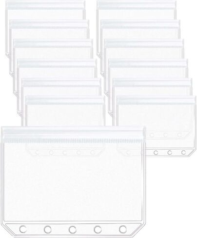 Mogoostry 12pcs A8 Binder Pockets Clear Ziplock Pocket 5 Holes Transparent Plastic Binder Pouches Flat Sealing Zipper Storage Bag Mini Cash Envelopes in Kuwait