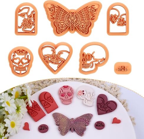Puocaon Valentines Polymer Clay Cutters - قطع طين جمجمة العثة لطين البوليمر، طوابع الحب حتى الميت لصنع أقراط طين البوليمر، قطع طين بوليمر على شكل قلب للأقراط in Saudi Arabia