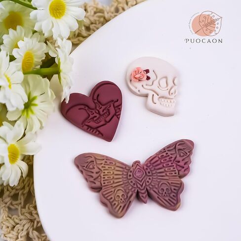 Puocaon Valentines Polymer Clay Cutters - قطع طين جمجمة العثة لطين البوليمر، طوابع الحب حتى الميت لصنع أقراط طين البوليمر، قطع طين بوليمر على شكل قلب للأقراط in Saudi Arabia