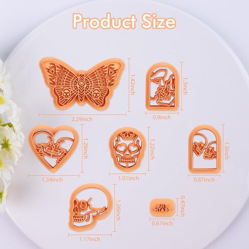 Puocaon Valentines Polymer Clay Cutters - قطع طين جمجمة العثة لطين البوليمر، طوابع الحب حتى الميت لصنع أقراط طين البوليمر، قطع طين بوليمر على شكل قلب للأقراط in Saudi Arabia