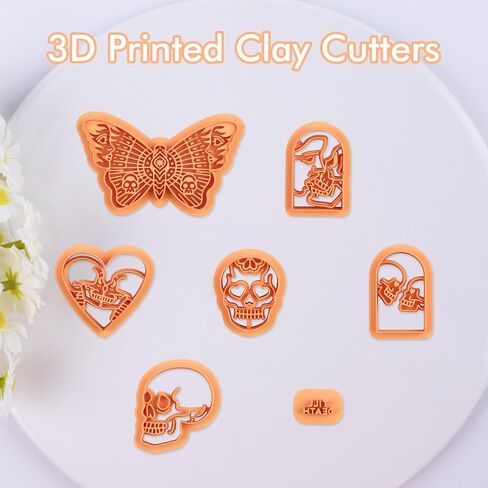 Puocaon Valentines Polymer Clay Cutters - قطع طين جمجمة العثة لطين البوليمر، طوابع الحب حتى الميت لصنع أقراط طين البوليمر، قطع طين بوليمر على شكل قلب للأقراط in Saudi Arabia