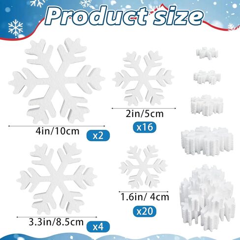 Sonwyoung 42 قطعة عيد الميلاد ثلاثية الأبعاد رغوة بيضاء ندفة الثلج عيد الميلاد للحرف اليدوية الفن DIY أشكال ندفة الثلج البيضاء كتل رغوة 1.6 بوصة 2 بوصة 3.4 بوصة 4 بوصة أحجام مختلفة للمنزل عيد الميلاد لوازم الحفلات ديكور in Kuwait