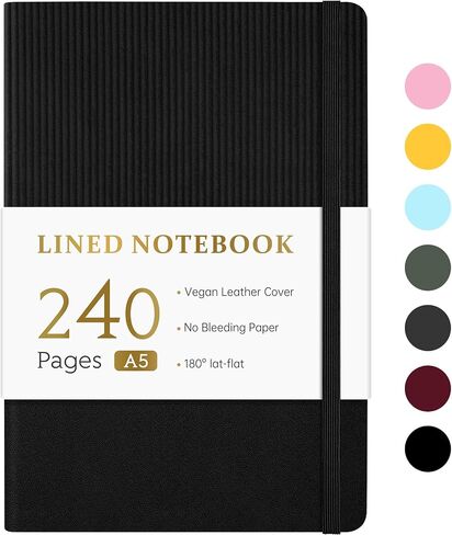 Forvencer 240 Pages Lined Journal Notebook, Medium 5.4'' X 8.3'', Superior Vegan Leather Journal with 100GSM Paper, College Ruled Notebooks for Work, School, Office, Women, Men, Spliced Black in Saudi Arabia