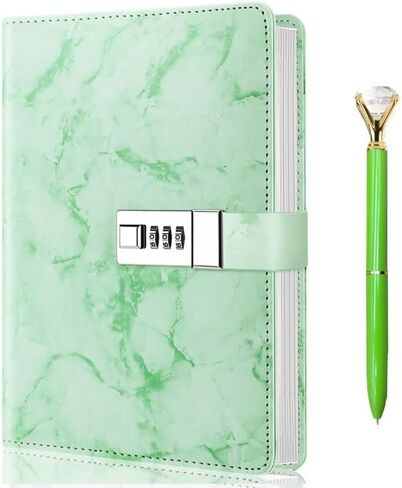 Marble Diary with Lock and Pen, Refillable A5 Daily Journal for Girls and Women, 192 Pages Cute Notebook with Combination Lock and Diamond Pen for Teen Girls and Boys - Pink in Saudi Arabia