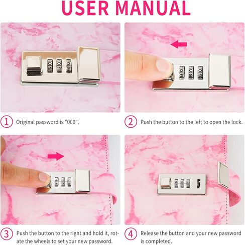 Marble Diary with Lock and Pen, Refillable A5 Daily Journal for Girls and Women, 192 Pages Cute Notebook with Combination Lock and Diamond Pen for Teen Girls and Boys - Pink in Saudi Arabia