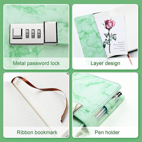 Marble Diary with Lock and Pen, Refillable A5 Daily Journal for Girls and Women, 192 Pages Cute Notebook with Combination Lock and Diamond Pen for Teen Girls and Boys - Pink in Saudi Arabia