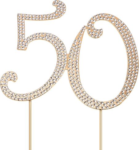 Toddmomy الذهب 50 حجر الراين كعكة توبر 50th الذكرى زينة بلينغ حجر الراين 50th عيد ميلاد كريستال كعكة الديكور in Saudi Arabia