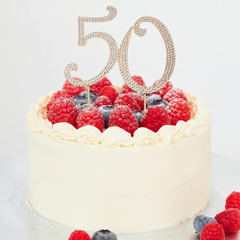 Toddmomy الذهب 50 حجر الراين كعكة توبر 50th الذكرى زينة بلينغ حجر الراين 50th عيد ميلاد كريستال كعكة الديكور in Saudi Arabia