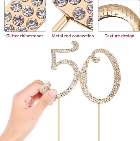 Toddmomy الذهب 50 حجر الراين كعكة توبر 50th الذكرى زينة بلينغ حجر الراين 50th عيد ميلاد كريستال كعكة الديكور in Saudi Arabia