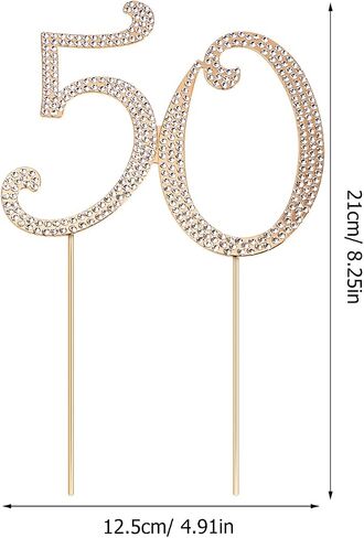 Toddmomy الذهب 50 حجر الراين كعكة توبر 50th الذكرى زينة بلينغ حجر الراين 50th عيد ميلاد كريستال كعكة الديكور in Saudi Arabia