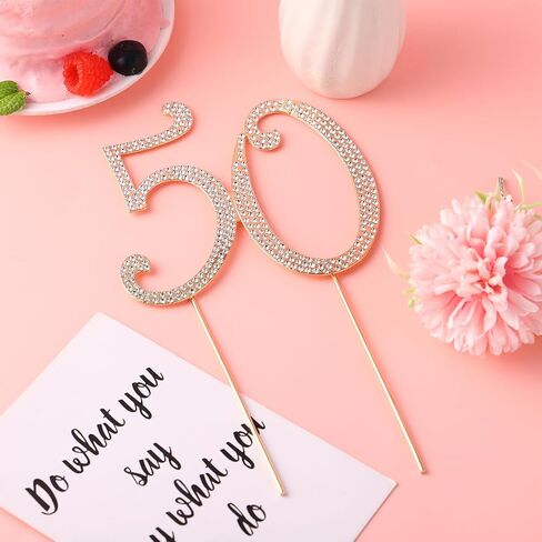 Toddmomy الذهب 50 حجر الراين كعكة توبر 50th الذكرى زينة بلينغ حجر الراين 50th عيد ميلاد كريستال كعكة الديكور in Saudi Arabia