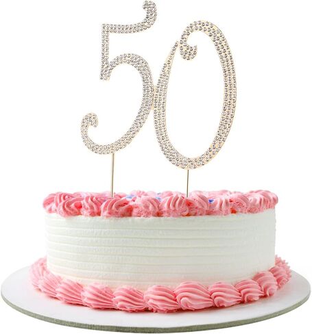 Toddmomy الذهب 50 حجر الراين كعكة توبر 50th الذكرى زينة بلينغ حجر الراين 50th عيد ميلاد كريستال كعكة الديكور in Saudi Arabia