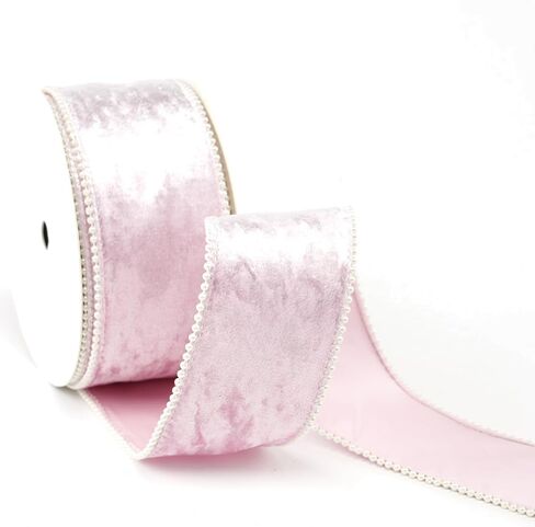 MAYREEL 2.5 Inch Pink Sheer Organza Wired Ribbon with Beaded Pearl Edge for Gift Wrapping Floral Craft Christmas Tree Decorations Bows Home Decor 10 Yards in Kuwait