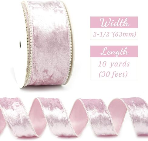 MAYREEL 2.5 Inch Pink Sheer Organza Wired Ribbon with Beaded Pearl Edge for Gift Wrapping Floral Craft Christmas Tree Decorations Bows Home Decor 10 Yards in Kuwait