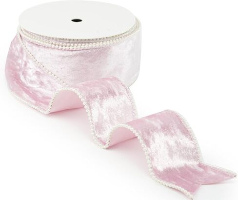 MAYREEL 2.5 Inch Pink Sheer Organza Wired Ribbon with Beaded Pearl Edge for Gift Wrapping Floral Craft Christmas Tree Decorations Bows Home Decor 10 Yards in Kuwait