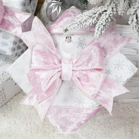 MAYREEL 2.5 Inch Pink Sheer Organza Wired Ribbon with Beaded Pearl Edge for Gift Wrapping Floral Craft Christmas Tree Decorations Bows Home Decor 10 Yards in Kuwait