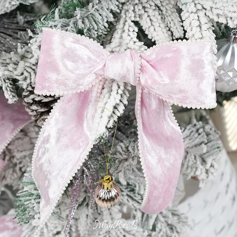 MAYREEL 2.5 Inch Pink Sheer Organza Wired Ribbon with Beaded Pearl Edge for Gift Wrapping Floral Craft Christmas Tree Decorations Bows Home Decor 10 Yards in Kuwait