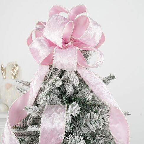 MAYREEL 2.5 Inch Pink Sheer Organza Wired Ribbon with Beaded Pearl Edge for Gift Wrapping Floral Craft Christmas Tree Decorations Bows Home Decor 10 Yards in Kuwait