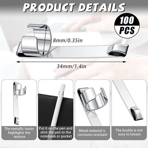 Zonon Metal Pencil Clips Slide on Pencil Pocket Epoxy Pen Clips Snap In, Ink Pen Holder Hangable Portable for Pocket Office Home(20 Pieces) in Saudi Arabia