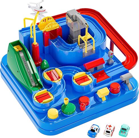 TEMI Kids Race Tracks Toys for Boy, Cars Adventures Toys for 3 4 5 6 7 Years Old Boys Girls, Puzzle Rail Car, City Magnet Playsets Toys 3 Little Cars, Preschool Educational Car Games Gifts Toys in Saudi Arabia